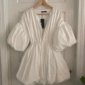 Oversized puff sleeve white dress